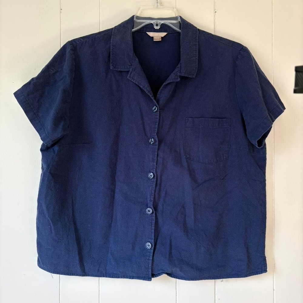 White Stag Navy Blue Button Front Shirt XL 16-18 Cotton
